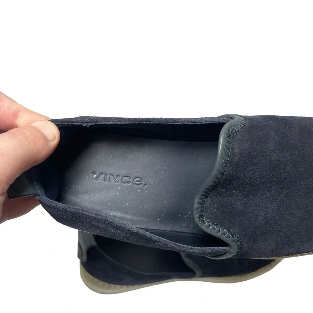 Vince Blair Womens 7.5 Navy Suede Espadrille Mules Slip On Loafers Flats